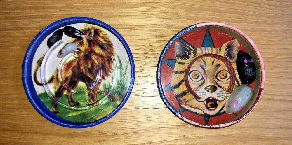 Vintage Dexterity Puzzle Hand Game Toy - Cat Lion Mouse Hong Kong Japan Lot of 2
